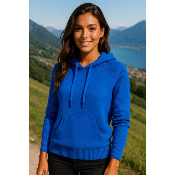 Style & Co. Tops - Style & Co Knit Hoodie Pullover Bright Blue Cozy Buttery Soft Ribbed M Lounge